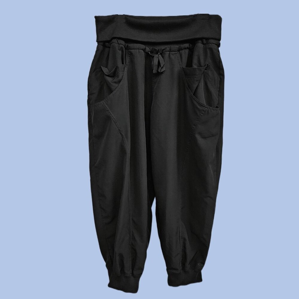 Champion Women's Black Wide Leg Fold Over Waist Pants - L